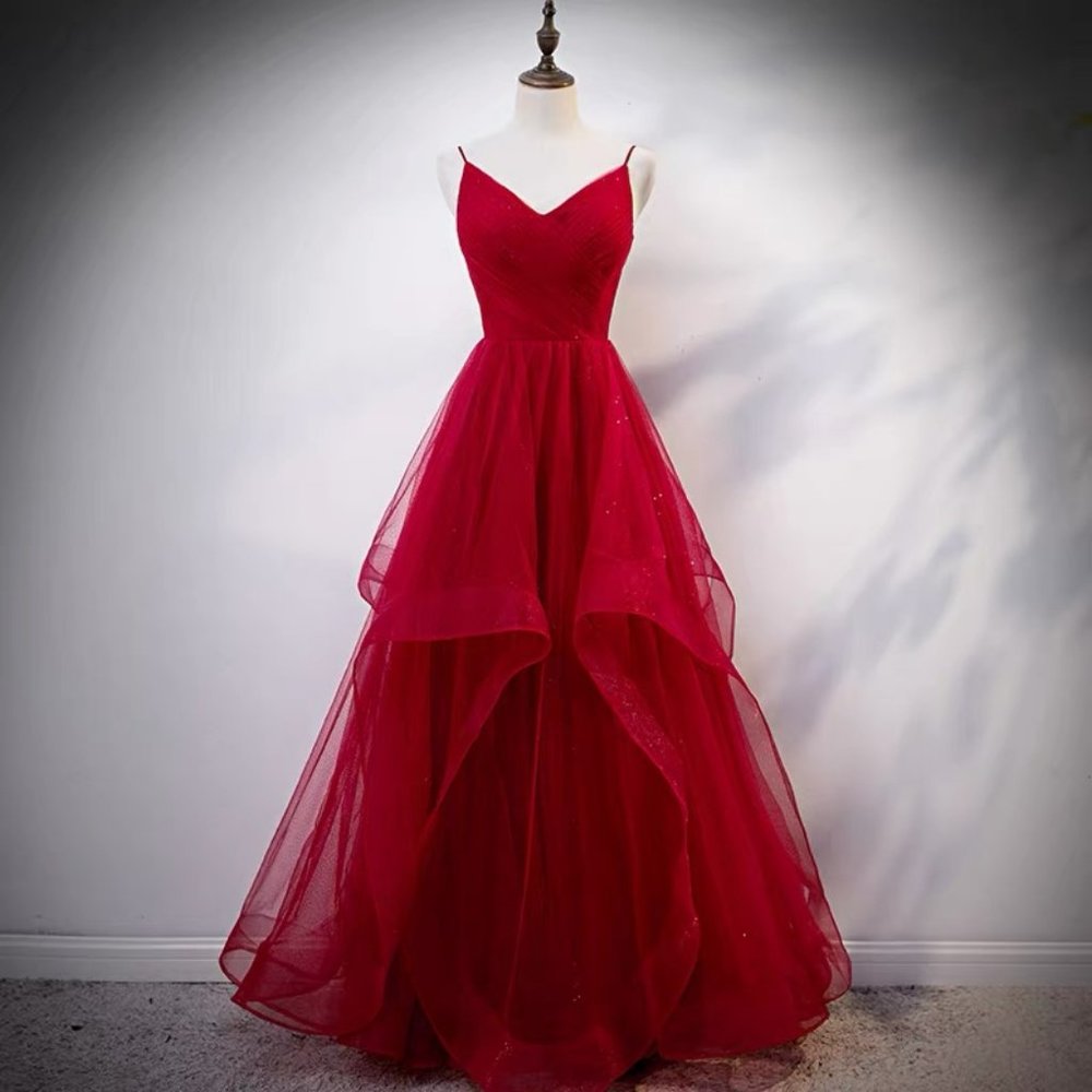 Red blue BALL GOWN evening dress